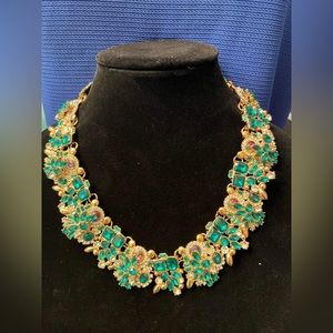 Green rhinestone necklace set, green necklace, wedding necklace,